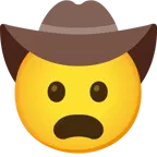 faccina imbronciata con bocca aperta + faccina con cappello da cowboy