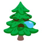sleepy face + evergreen tree