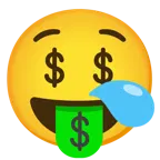 sleepy face + money-mouth face