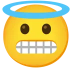 faccina con smorfia + faccina con sorriso e aureola