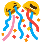 loudly crying face + confetti ball