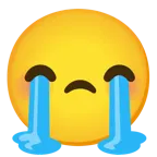 loudly crying face + smiling face with smiling eyes