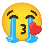 loudly crying face + face blowing a kiss