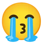 loudly crying face + kissing face with smiling eyes