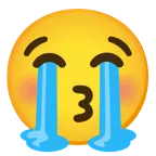loudly crying face + kissing face with closed eyes