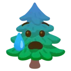 faccina sudata in ansia + albero sempreverde