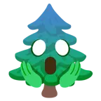 faccina terrorizzata + albero sempreverde