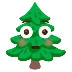 faccina imbarazzata + albero sempreverde