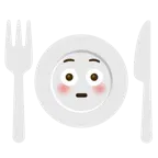 faccina imbarazzata + piatto e posate