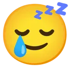 sleeping face + smiling face with tear