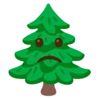 faccina leggermente imbronciata + albero sempreverde
