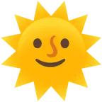slightly smiling face + sun with face