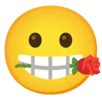 slightly smiling face + rose