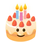slightly smiling face + birthday cake