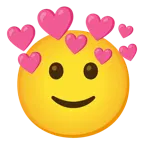 slightly smiling face + heart with arrow