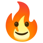 slightly smiling face + fire