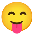 slightly smiling face + face with tongue