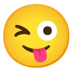 slightly smiling face + winking face with tongue