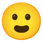 slightly smiling face + frowning face with open mouth