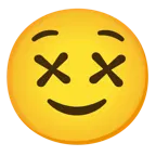 slightly smiling face + face with crossed-out eyes