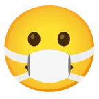 slightly smiling face + face with medical mask