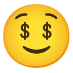 slightly smiling face + money-mouth face
