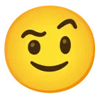 slightly smiling face + face with raised eyebrow