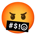 slightly smiling face + face with symbols on mouth