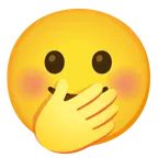 slightly smiling face + face with hand over mouth