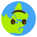 upside-down face + globe showing Europe-Africa