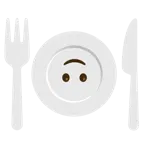 upside-down face + fork and knife with plate