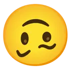 upside-down face + face with raised eyebrow