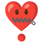 faccina con bocca con cerniera + punto esclamativo a cuore