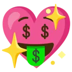 faccina avida di denaro + cuore che luccica