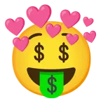 faccina avida di denaro + cuore con freccia
