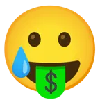 faccina avida di denaro + faccina sorridente con lacrima