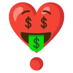 faccina avida di denaro + punto esclamativo a cuore