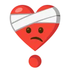 faccina con la testa bendata + punto esclamativo a cuore