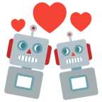 faccina di robot + cuori che girano