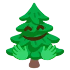 faccina che abbraccia + albero sempreverde