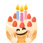 faccina che abbraccia + torta di compleanno