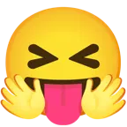 faccina che abbraccia + faccina che strizza gli occhi e mostra la lingua