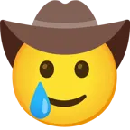 faccina con cappello da cowboy + faccina sorridente con lacrima