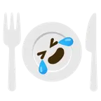 rolling on the floor laughing + fork and knife with plate