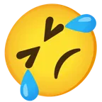 rolling on the floor laughing + slightly frowning face