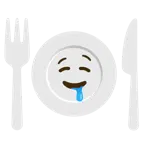 drooling face + fork and knife with plate