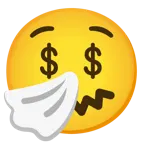 faccina che starnutisce + faccina avida di denaro