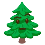 faccina con sopracciglia alzate + albero sempreverde