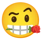 faccina con sopracciglia alzate + rosa