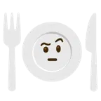 faccina con sopracciglia alzate + piatto e posate
